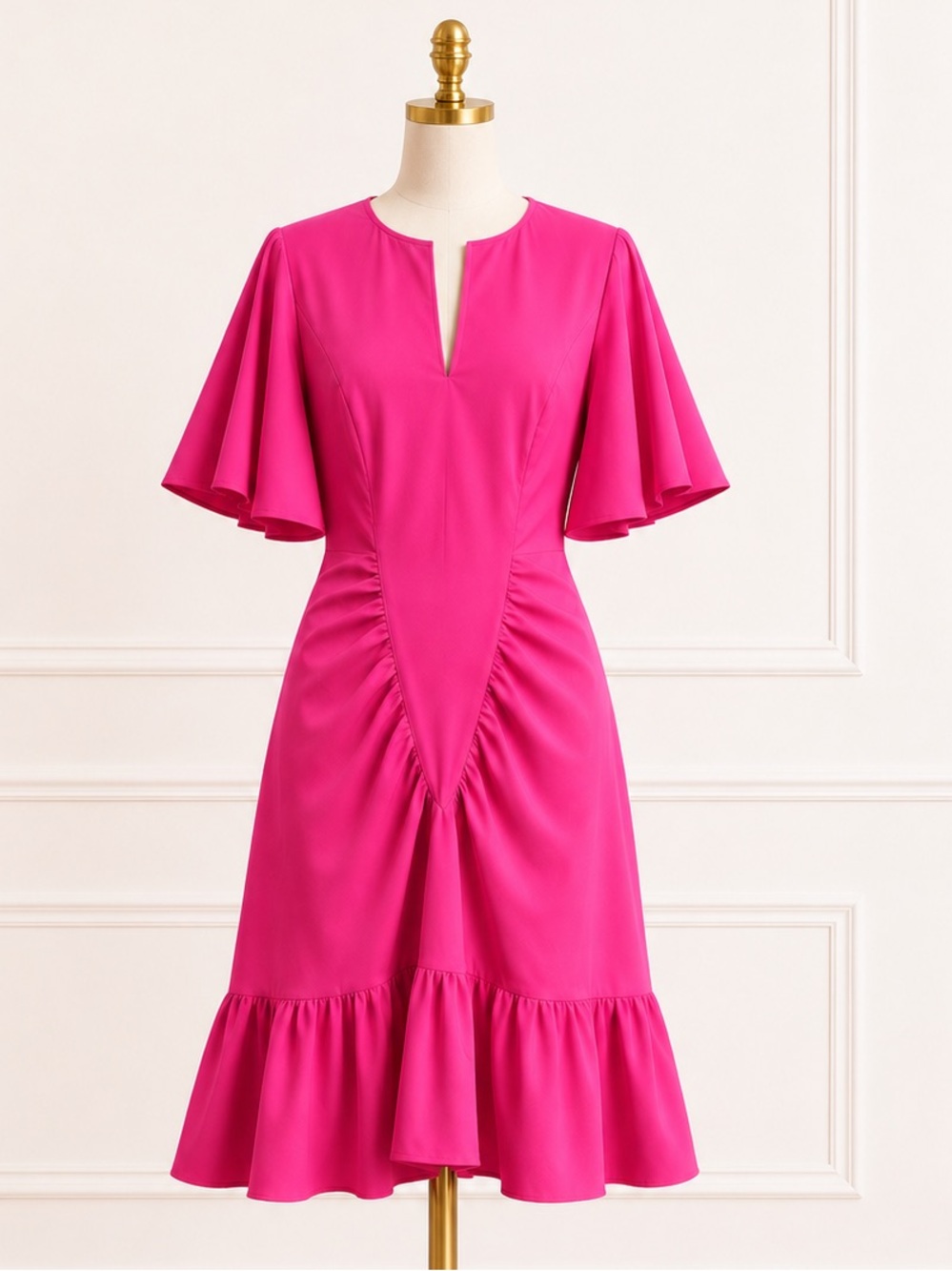 NWT LE SUPERBE Hot Pink Waikiki Dress Flutter Sleeve Ruffle Hem Mini Size 8
